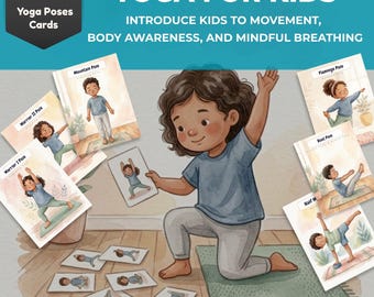 Kids Yoga Cards Printable, 28 Yoga Poses for Children,  Mindfulness Breathing, Montessori Movement, Yoga for Children Routine Cards PDF