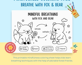 Hoja imprimible para niños para relajarse / Ejercicio de respiración consciente / Actividad de regulación emocional para preescolares / Hoja de trabajo de terapia