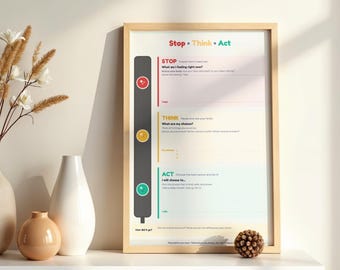 Stop Think Act Worksheet, Impulse Control Printable for Kids, Self Regulation Coping Skills, Counseling Instant Download