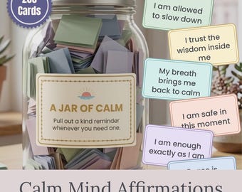 200 Affirmation Cards Printable, Affirmation Jar, Self Care, Mindfulness & Anxiety Relief, Calm Mental Health Digital Download
