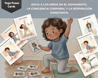 Tarjetas de Yoga para Niños Imprimibles, 28 Posturas de Yoga, Respiración Consciente, Movimiento Montessori, Rutina de Yoga Infantil PDF