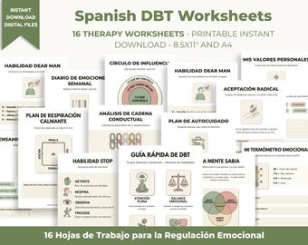 Spanish DBT Worksheets, DBT Workbook, dbt therapy, DBT Bundle, therapy tools, counseling, therapy resources, school psychologist, dbt skills