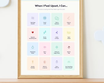 When I Feel Upset I Can Poster, 16 Coping Skills Printable for Kids, Calm Down Toolbox Chart, Counseling Instant Download