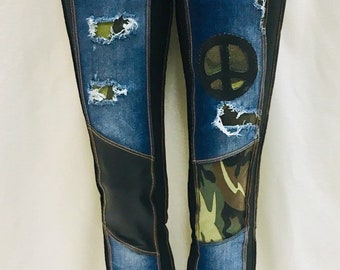 Skinny Camo Jeans with leather