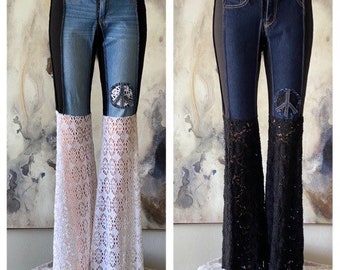 Twiggy Crochet/Lace Bell Bottom Jeans