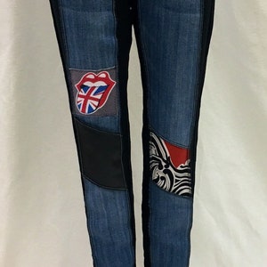 Skin Leg Patch Work Patch Denim Jeans - Dark Denim