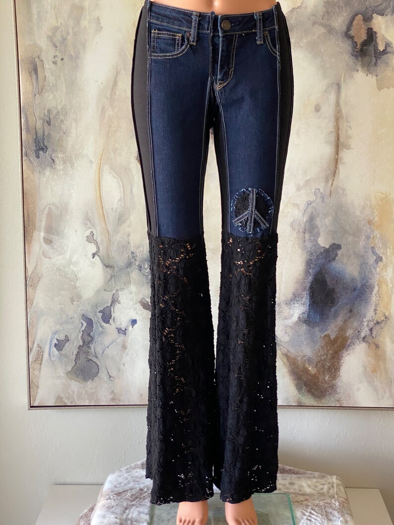 Twiggy Crochet/Lace Bell Bottom Jeans Black