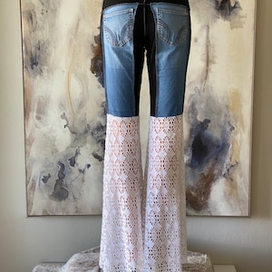 Twiggy Crochet/Lace Bell Bottom Jeans White