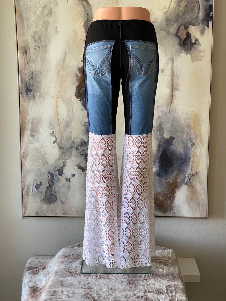 Twiggy Crochet/Lace Bell Bottom Jeans White