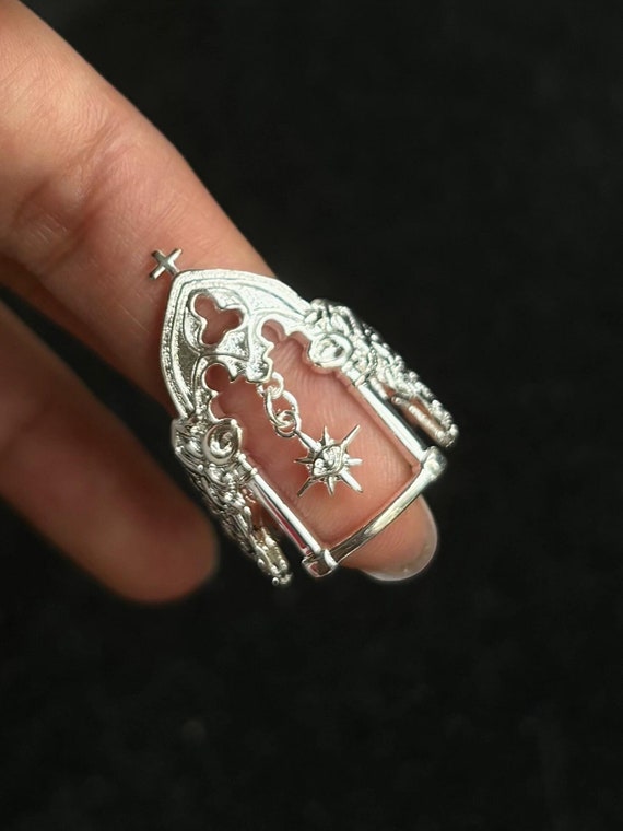 Gothic Heavens Gate Ring Silver Cathedral Ring Fantasy Ring Vintage Ring Adjustable Ring Unisex Jewelry Angel Wing Ring Mystery Ring Etsy