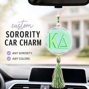 Custom Sorority Car Charm | Greek Letters Car Accessory Rear View Mirror Hanger