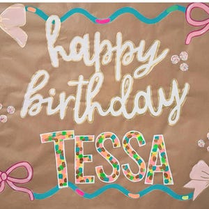 Happy Birthday Hand Painted Bow Banner