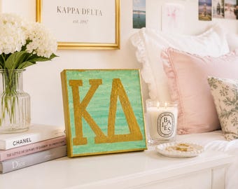 Lienzo personalizado para hermandad / Letras griegas pintadas a mano / Regalo para el día de la admisión / Decoración para residencia estudiantil