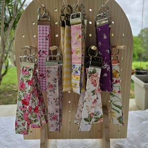Handmade Floral Gingham Fabric Wristlet Keychain, Key Fob