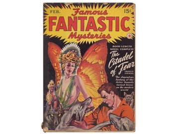 Famous Fantastic Mysteries, February 1942 - great vintage pulp with cover color - Free US Shipping