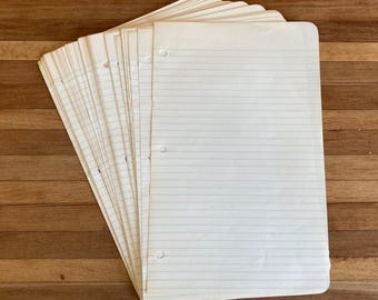 Sixty blank lined sheets of vintage three-hole paper - Free US Shipping