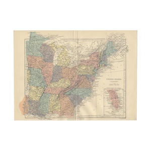 Two antique maps of the United States from the 1890 Encyclopedia Britannica 9th edition, 9.5 x 13 inches each - Free US Shipping
