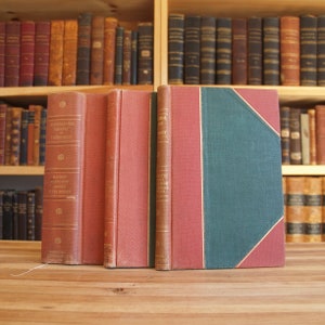 Collection of antique decorative book boards / covers; 3/4 red cloth over green cloth, marbled endpapers - Free US Shipping