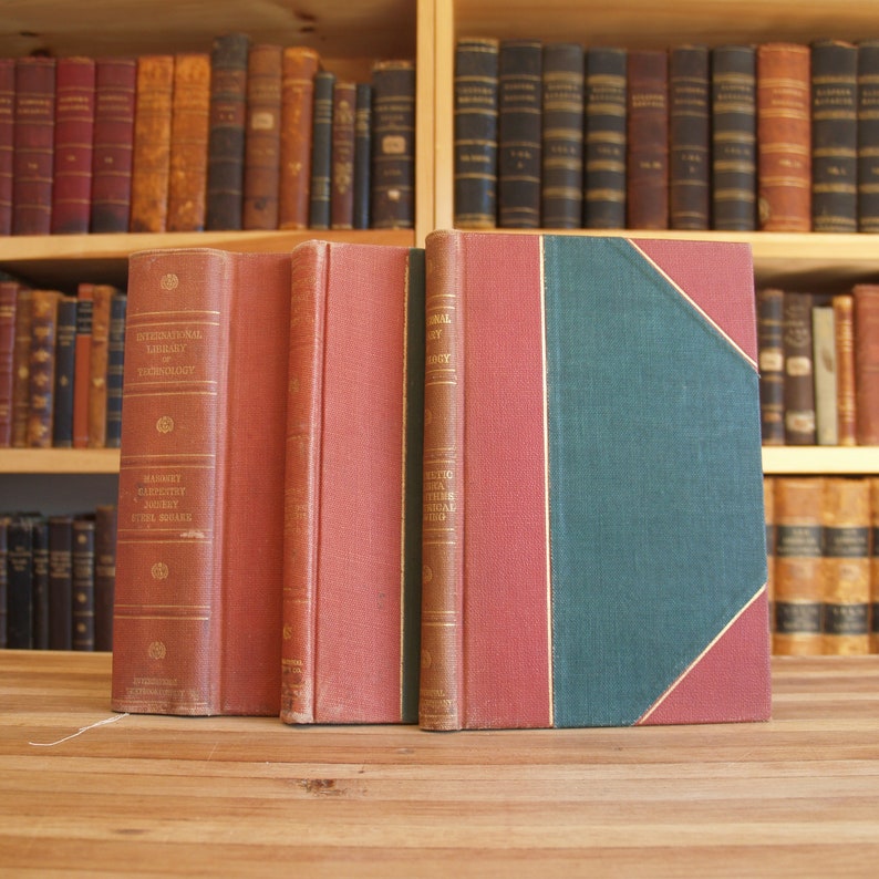 Collection of antique decorative book boards / covers; 3/4 red cloth over green cloth, marbled endpapers - Free US Shipping image 1