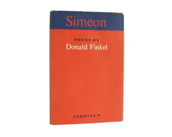 May include: A red book with the title "Simeon" in blue letters. The book is by Donald Finkel and published by Atheneum.