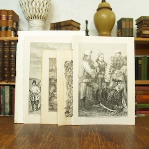 Collection of nine original ethnographic prints and illustrations from disbound antique books; peoples and cultures - Free US Shipping