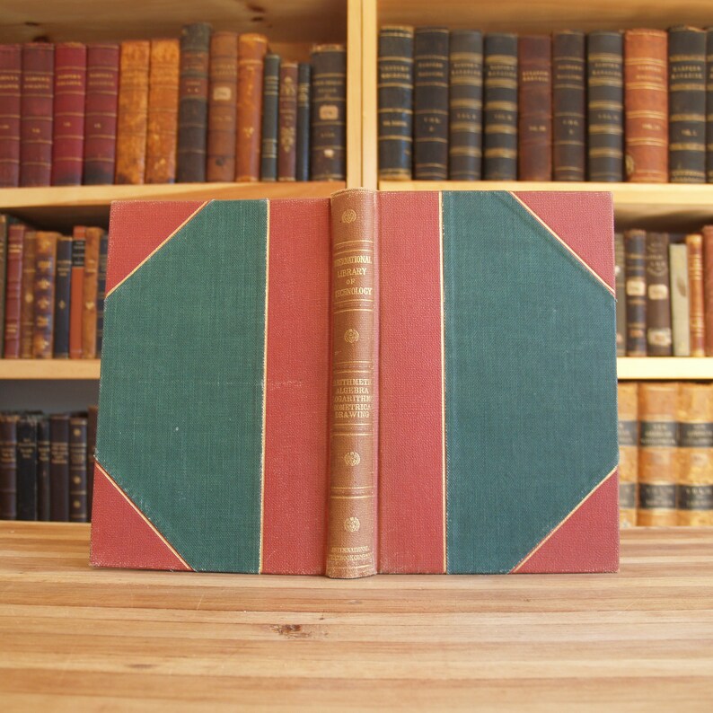Collection of antique decorative book boards / covers; 3/4 red cloth over green cloth, marbled endpapers - Free US Shipping image 4