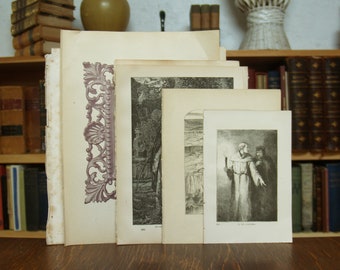 Collection of 12 prints and illustrations from various disbound antique books- Free US Shipping