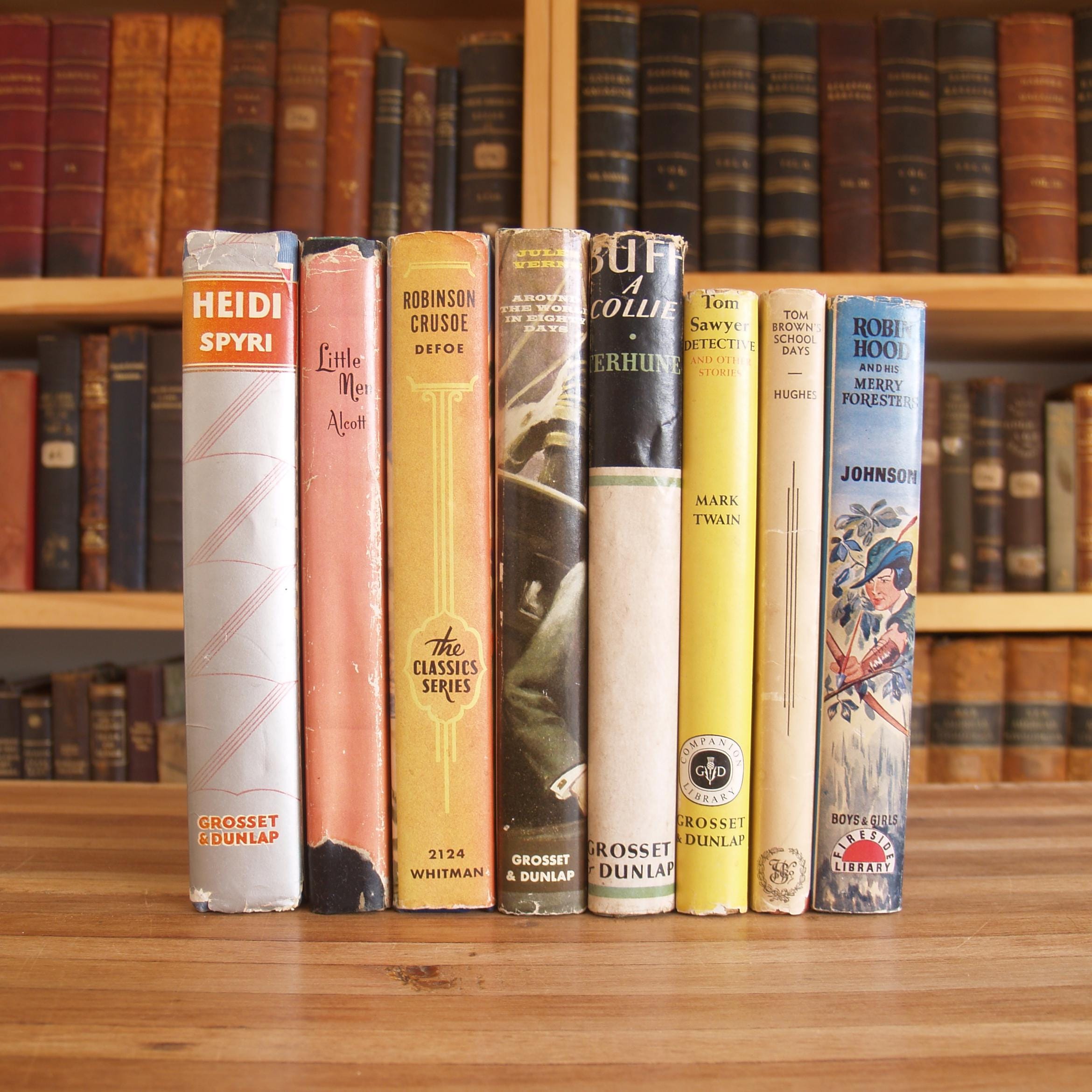 Eight classic children's books with original dust jackets - Heidi, Little Men, Robin Hood, etc. - Free US Shipping