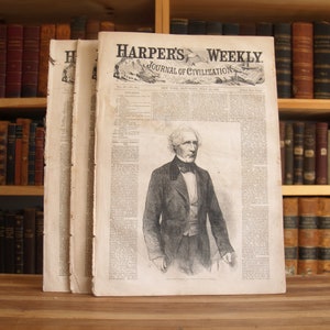 Three antique issues of Harper&#39;s Weekly newspaper from 1858 - Free US Shipping