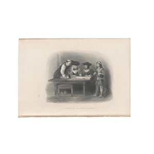 Columbus at the Covent of La Rabida - antique engraving from disbound 1868 book - Free US Shipping