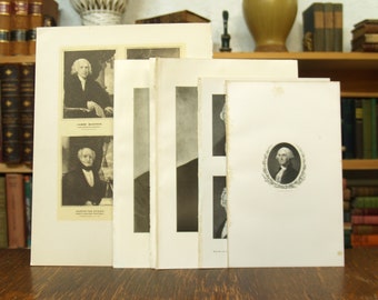 Collection of seven Presidential portrait prints from various disbound antique books - Free US Shipping