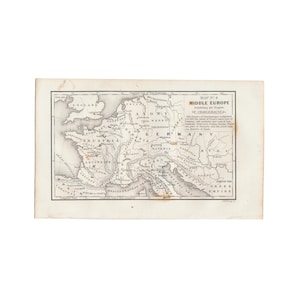 Kleine antike Landkarte von Mitteleuropa aus dem Geschichtsbuch von 1855