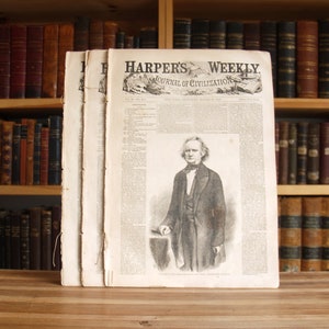 Three antique issues of Harper&#39;s Weekly newspaper from 1858 - Free US Shipping