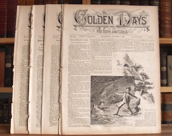 Vier antieke nummers van het kindertijdschrift Golden Days uit de jaren 1890 - gratis verzending in de VS