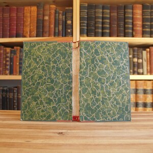 Collection of antique decorative book boards / covers; 3/4 red cloth over green cloth, marbled endpapers - Free US Shipping image 5