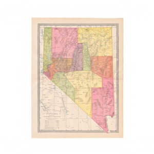 Ancienne carte couleur du Nevada de l'encyclopédie Disbound de 1906 - Livraison gratuite aux États-Unis