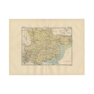 Antique color map of Essex from the 1890 Encyclopedia Britannica 9th edition, 9.5 x 13 inches - Free US Shipping