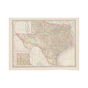 Antike Farbkarte von Texas aus der 1899 Imperial Referenzbibliothek, 8,5 x 11 Zoll - Kostenloser US Versand