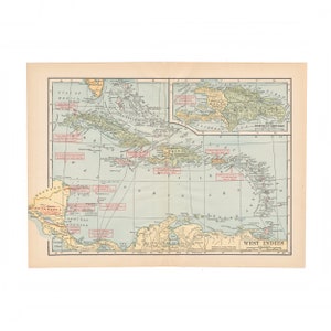 Mappa d'epoca delle Indie Occidentali del 1931 rilegata "The Source Book" - Spedizione gratuita negli Stati Uniti