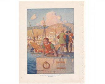 El Boy Columbus - color antiguo N.C. Wyeth impresión de libro de referencia en desatado 1917 - Envío gratis de EE.UU.