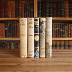 Collection of five vintage and antique books in decorative bindings with dust jackets - Free US Shipping