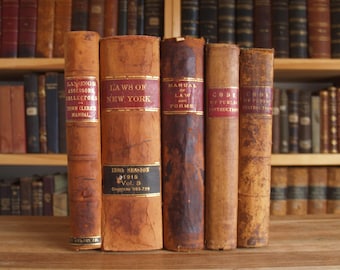Five antique law books in leather bindings with red spine labels - Free US Shipping