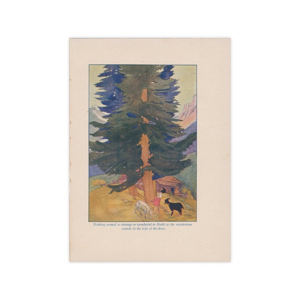 Heidi - 6 x 9 inch antique color print salvaged from a 1929 edition of the classic children's book - Free US Shipping