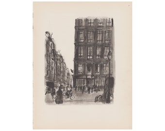 Vintage print by Bernard Lamotte from the 1949 Anatole France book "Crainquebille" - Free US Shipping