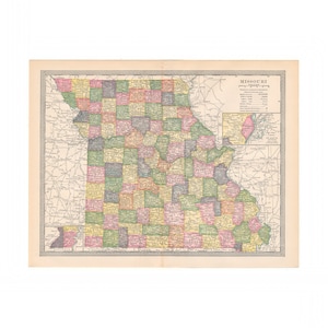Antike Landkarte von Missouri aus der Enzyklopädie von 1906 - Kostenloser US Versand