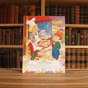 Simple Simon - large 9.5 x 13 inch vintage color print salvaged from 1948 children's book "The Mother Goose Picture Book" - Free US Shipping