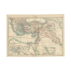 Antique color map of Turkey from the 1890 Encyclopedia Britannica 9th edition, 9.5 x 13 inches - Free US Shipping