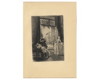 The Ricci Recites Before Gozzi and Sacchi - antique etching from 1890 book "Memoirs of Count Carlo Gozzi" - Free US Shipping