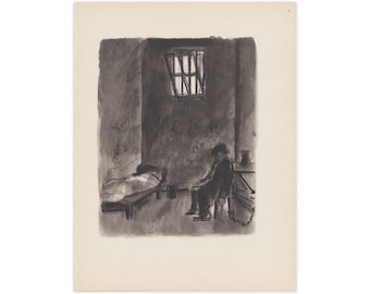 Vintage print by Bernard Lamotte from the 1949 Anatole France book "Crainquebille" - Free US Shipping