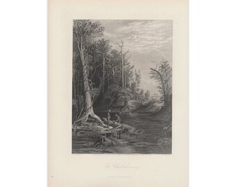 May include: A black and white engraving of a forest scene with two figures standing by a river. The text "The Chickahominy" is printed below the image.